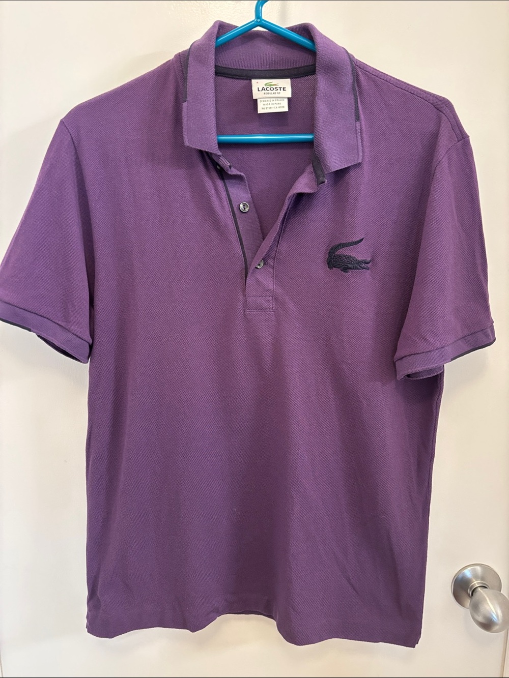 Lacoste Purple Short-Sleeve Polo with Dark Croc Logo